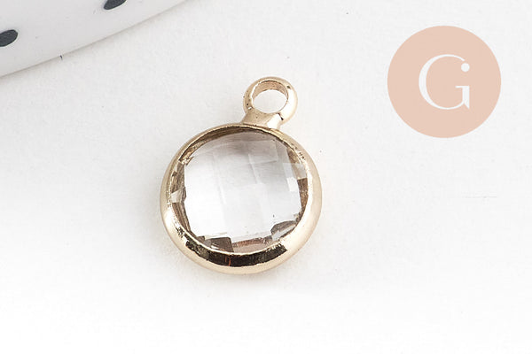 Pendentif rond doré cristal,fournitures créatives,pendentif cristal coloré,12mm, x1 (G5039)