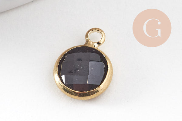 Pendentif rond doré cristal,fournitures créatives,pendentif cristal coloré,12mm, x1 (G5039)