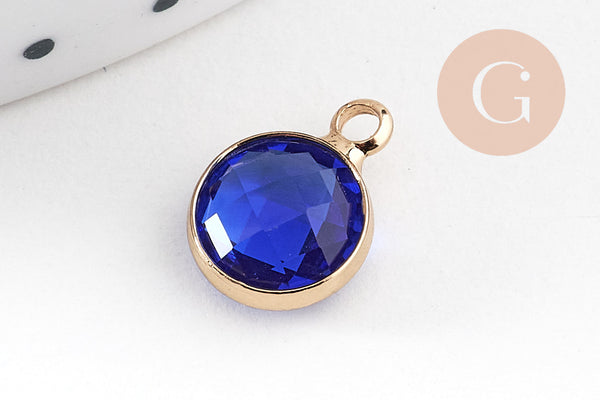 Pendentif rond doré cristal,fournitures créatives,pendentif cristal coloré,12mm, x1 (G5039)