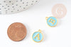 Pendentif rond doré initiale émail bleu, Pendentif femme, métal doré, pendentif initiale,création bijoux,14mm, x1 G3205