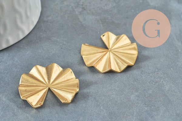 Pendentif rond éventail plié laiton brut, pendentif apprêt doré sans nickel en laiton brut,30mm, X2 (G3184)