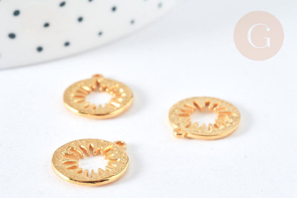 Pendentif rond fleur acier 304 doré 16mm, Pendentif fin et léger création de bijoux acier, x1 G7381