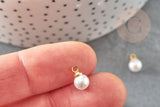 Pendentif rond imitation perle laiton doré 18K 10mm,x2 (G9365)