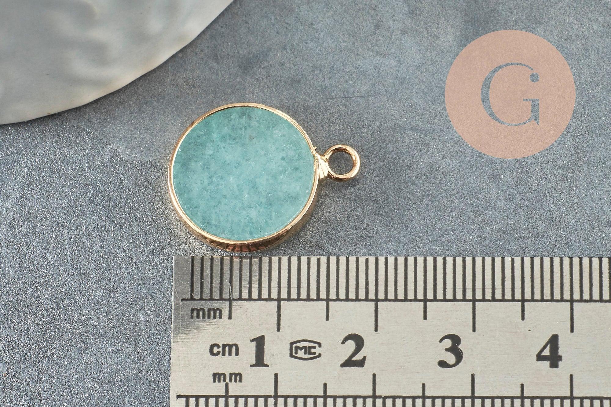 Pendentif rond jade bleu turquoise,jade naturel,pendentif rond,20.5mm, x1 G4287