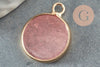 Pendentif rond jade rose naturel laiton doré 20.5mm, x1 (G4288)