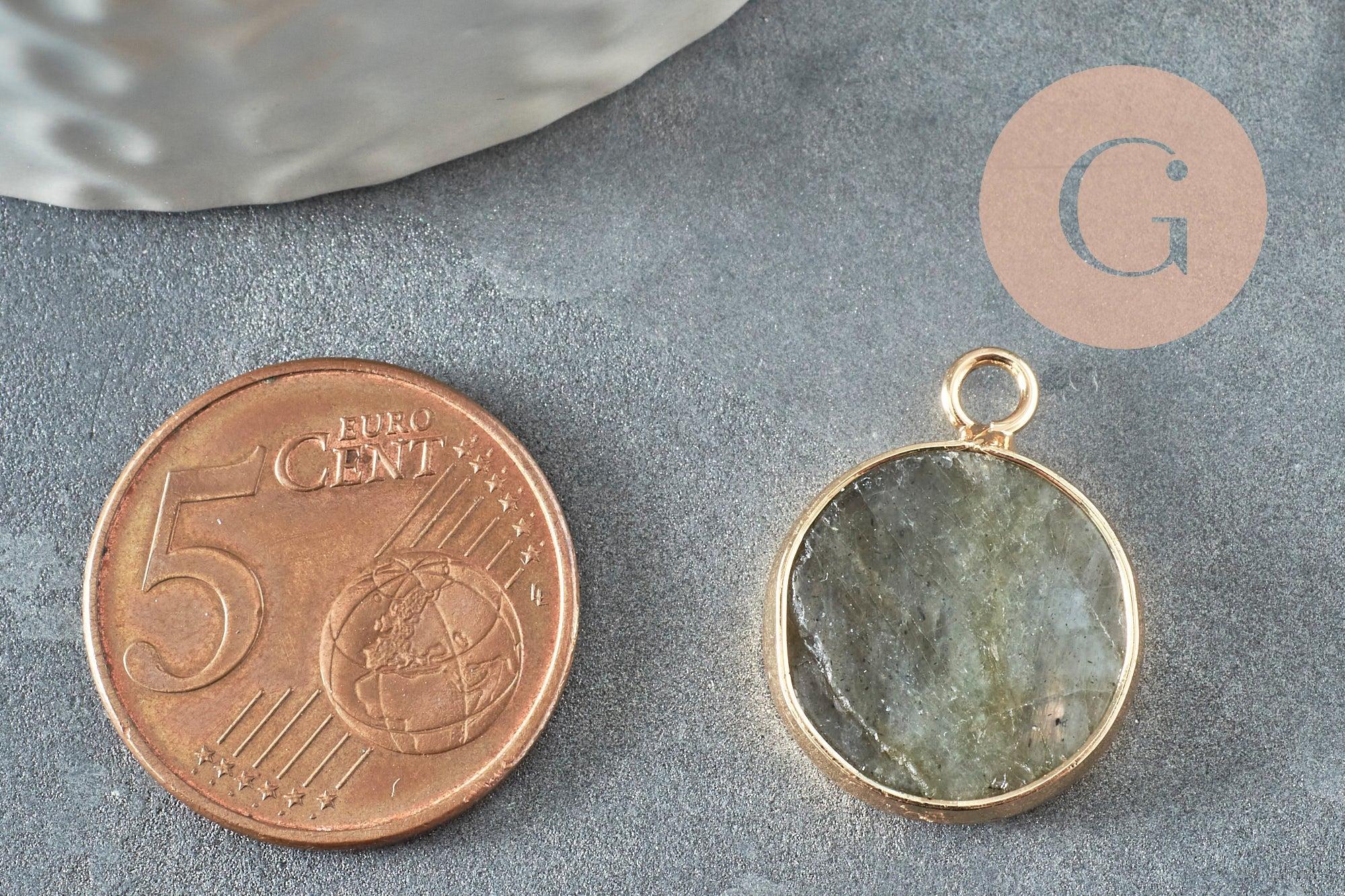 Pendentif rond labradorite laiton doré 20mm, labradorite naturelle, x1 G6304