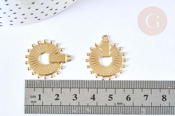 Pendentif rond laiton brut 27x23mm, x2 (G6919)