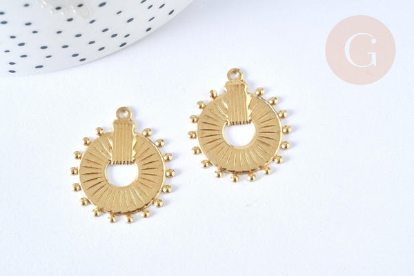 Pendentif rond laiton brut 27x23mm, x2 (G6919)