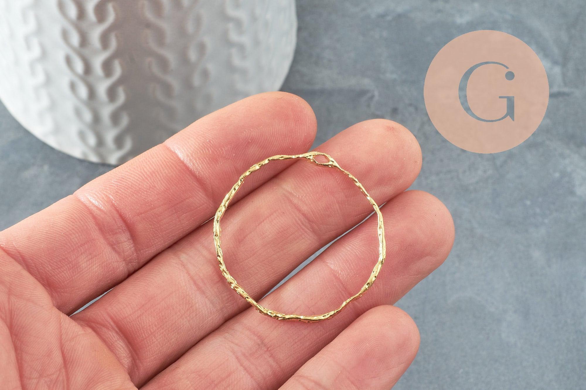 Pendentif rond laiton brut 35mm, fournitures pour bijoux, breloque laiton brut, X2 (G1905)