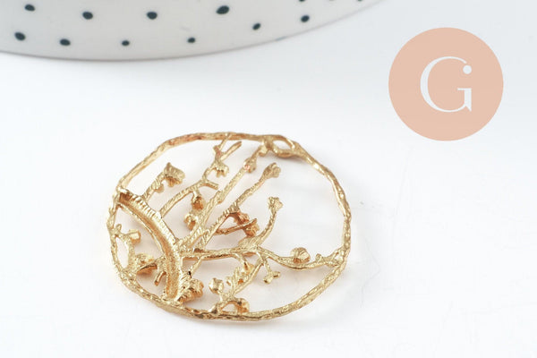 Pendentif rond laiton brut, breloque laiton brut, bijou laiton,pendentif laiton brut,32mm, x2 (G1907)