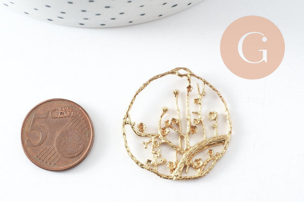 Pendentif rond laiton brut, breloque laiton brut, bijou laiton,pendentif laiton brut,32mm, x2 (G1907)