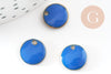 Pendentif rond laiton brut émail bleu, laiton doré, pendentif rond sequin, 10mm, x10 G8044