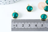 Pendentif rond laiton doré 18 carats cristal vert 14mm,pendentif création bijoux, x1 G6352