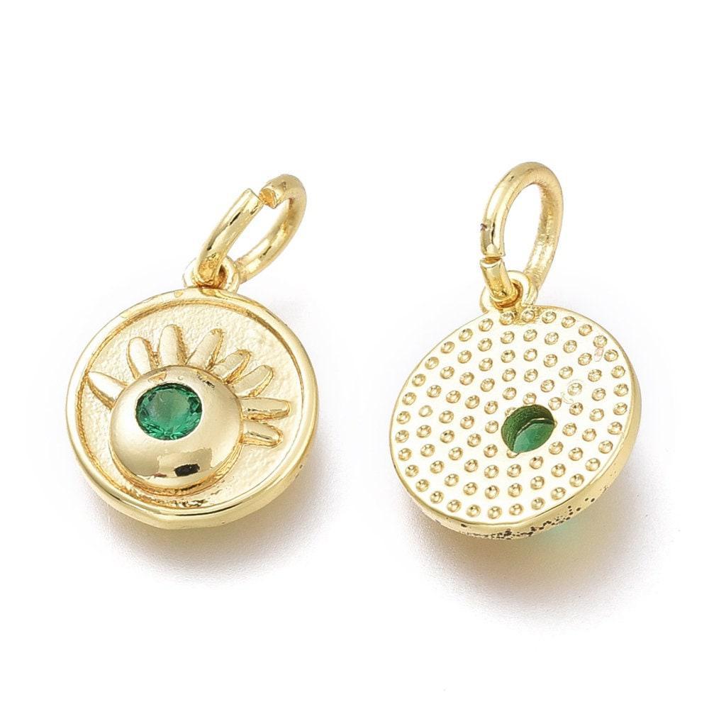 Pendentif rond laiton doré 18K émail oeil protecteur 10.7mm,x1 (G5648)