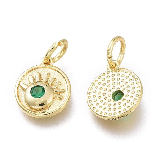 Pendentif rond laiton doré 18K émail oeil protecteur 10.7mm,x1 (G5648)