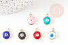 Pendentif rond laiton doré 18K émail oeil protecteur 13mm, x1 (G9329)