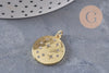 Pendentif rond laiton doré 18K et zircons 23mm, x1 (G10976)