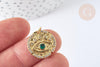 Pendentif rond laiton doré oeil protecteur zircons blanc et vert 18mm, x1 G7373