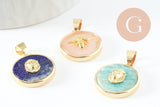 Pendentif rond lapis amazonite quartz rose 21.5mm, x1 (G3159)
