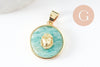 Pendentif rond lapis amazonite quartz rose 21.5mm, x1 (G3159)