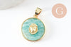 Pendentif rond lapis amazonite quartz rose, un pendentif pour la creation de bijoux pierre naturelle,21.5mm, x1 (G3159)