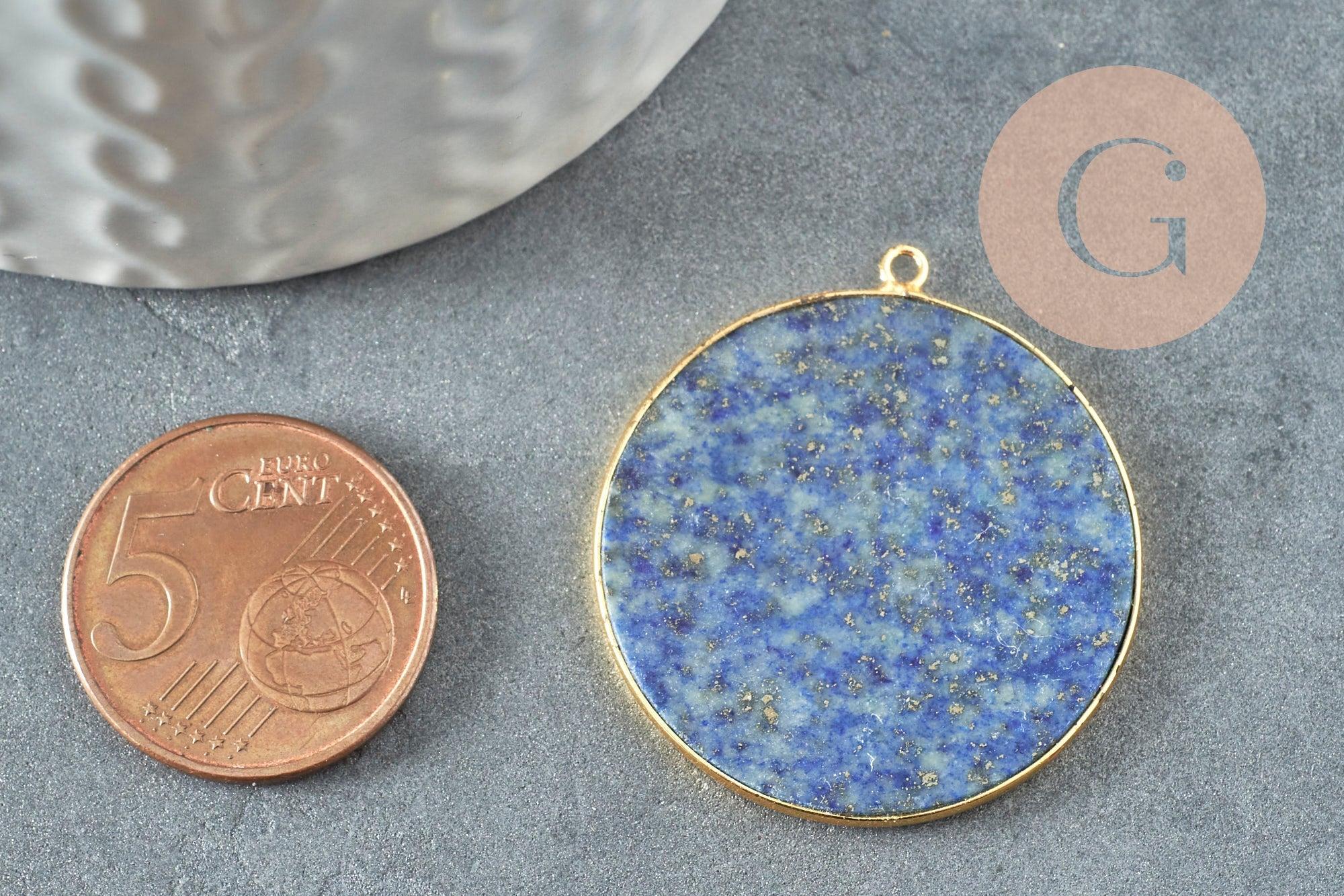 Pendentif rond lapis lazulis naturel laiton doré 32-34mm, x1 (G3642)
