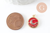 Pendentif lune émail zircon coloré laiton doré 18K 16.5mm, x1 (G3376)