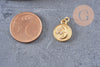 Pendentif rond lune étoiles laiton doré 16K étoile zircon 15.3mm, un pendentif doré avec cristaux pour création bijoux, x1 (G5998)