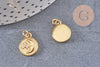 Pendentif rond lune étoiles laiton doré 16K étoile zircon 15.3mm, un pendentif doré avec cristaux pour création bijoux, x1 (G5998)