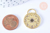 Pendentif rond lune étoiles laiton doré 18K zircon 27.5mm,pendentif doré avec cristaux pour création bijoux, x1 G6969