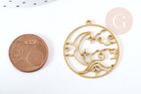 Pendentif rond lune nuage acier 201 doré inoxydable 32.5mm, x1 (G8815)