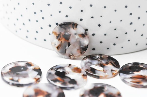 Pendentif rond marron beige plastique acétate 22mm, x2 (G2837)