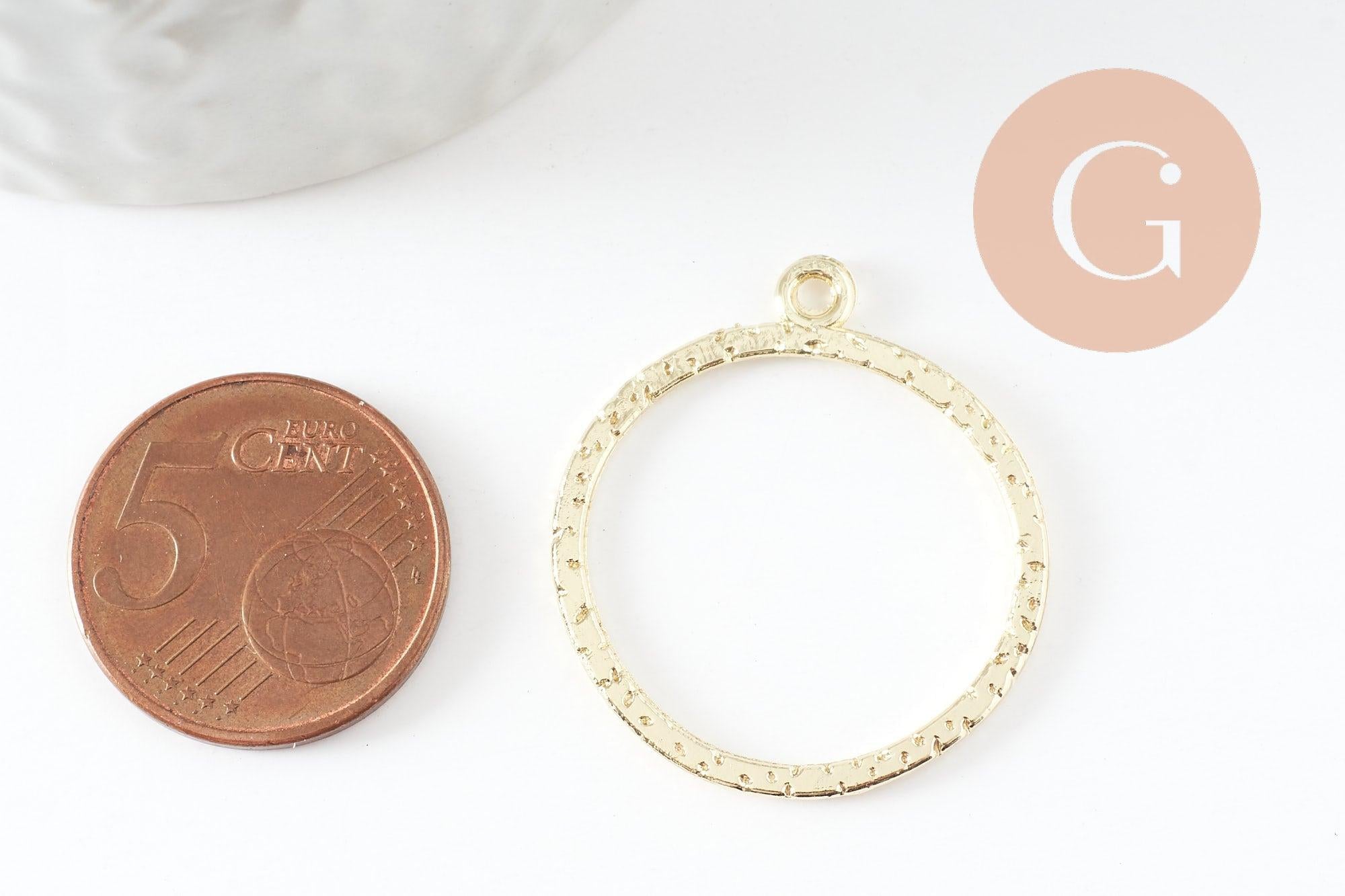 Pendentif rond martelé zamac doré 30.5mm pour résine, x1 (G10025)