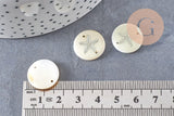 Pendentif rond nacre ancre argenté, pendentif ancre,coquillage blanc,coquillage naturel,création bijoux,16mm,2 trous x10 (G1070)