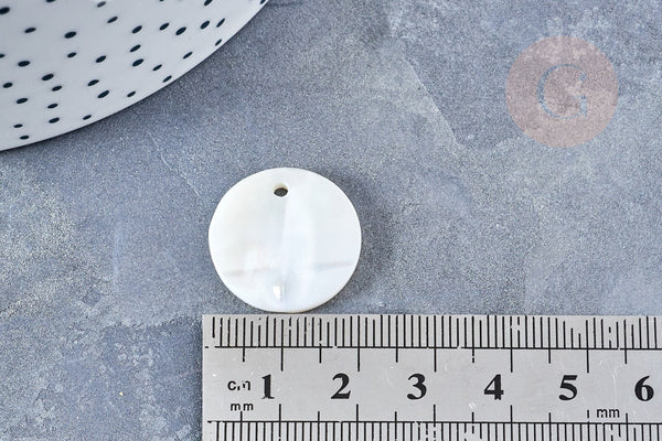 Pendentif rond nacre blanche 20mm, pendentif coquillage blanc naturel, x5 G8532