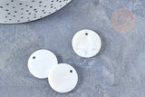 Pendentif rond nacre blanche 20mm, pendentif coquillage blanc naturel, x5 (G8532)