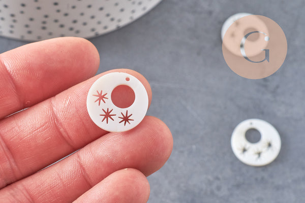 Pendentif rond nacre blanche étoile, pendentif coquillage, coquillage beige,coquillage naturel,création bijoux,18mm, x 2 G4170