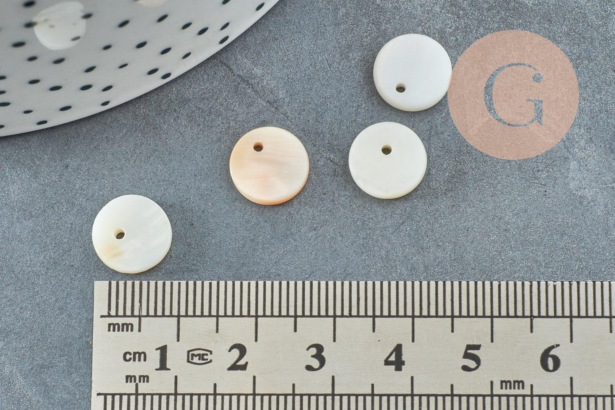 Pendentif rond nacre blanche, pendentif coquillage, coquillage naturel,11mm, x10 (G0360)