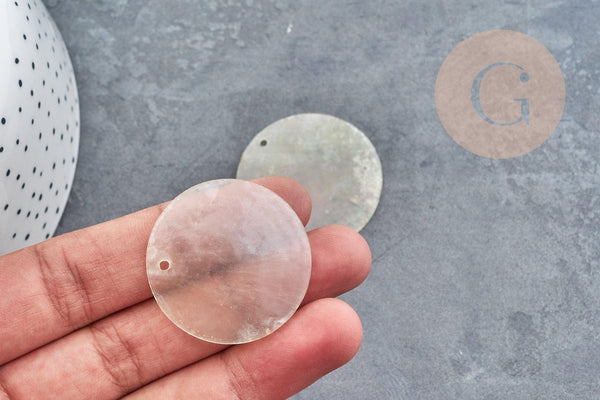 Pendentif rond nacre naturelle blanche 35mm, x5 (G8277)