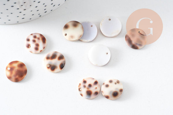 Pendentif rond nacre naturelle léopard 15mm, x1 (G4172)