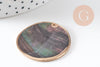 Pendentif rond nacre noire doré, pendentif coquillage, coquillage noir, coquillage naturel,création bijoux,35mm, x2 (G2182)