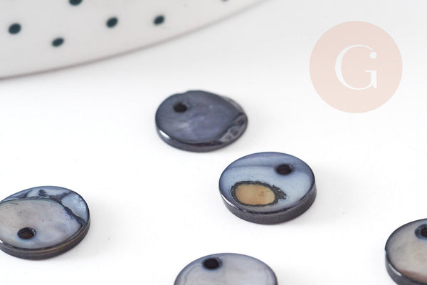 Pendentif rond nacre noire, pendentif coquillage, coquillage noir, 10mm, x10 (G1075)