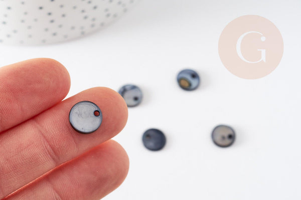 Pendentif rond nacre noire, pendentif coquillage, coquillage noir, 10mm, x10 (G1075)