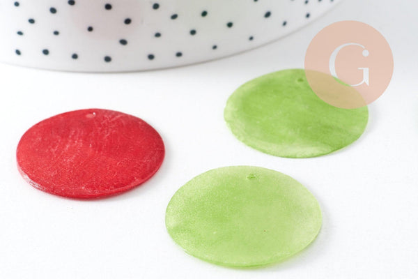 Pendentif rond nacre, pendentif coquillage, coquillage naturel,création bijoux, 30mm, x1 (G1053)