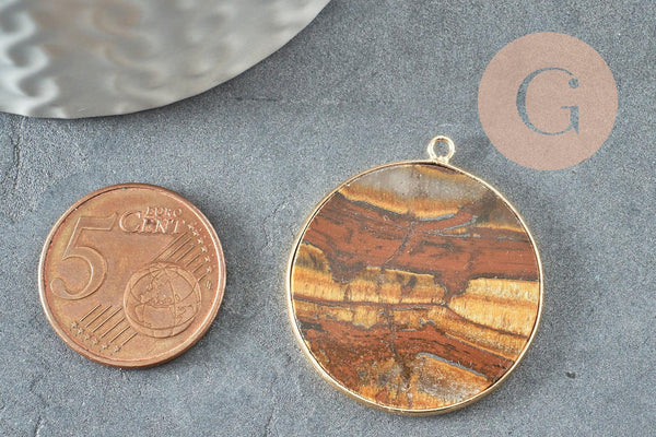 Pendentif rond oeil de tigre, pendentif bijoux,pendentif pierre,oeil de tigre naturel,32mm, x1 G3082