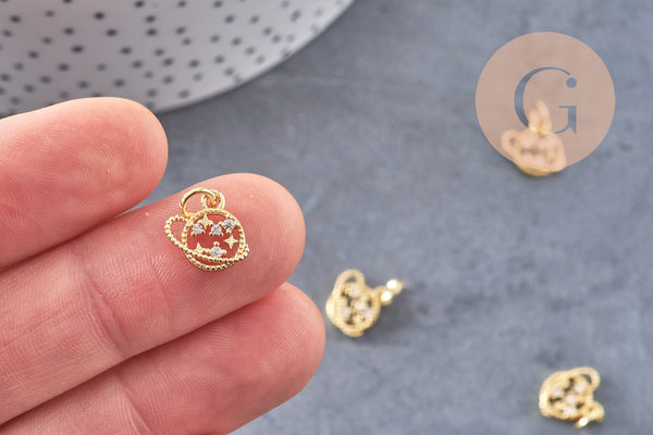 Pendentif rond planète et étoiles laiton doré 18K zircon, un pendentif doré avec cristaux pour création bijoux,10.5mm, x1 G5517