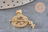 Pendentif rond planète étoiles laiton doré 18K zircons 21mm,pendentif doré création bijoux, x1 (G7388)