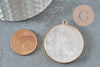 Pendentif rond quartz rose naturel laiton doré 35mm,x1 (G2174)