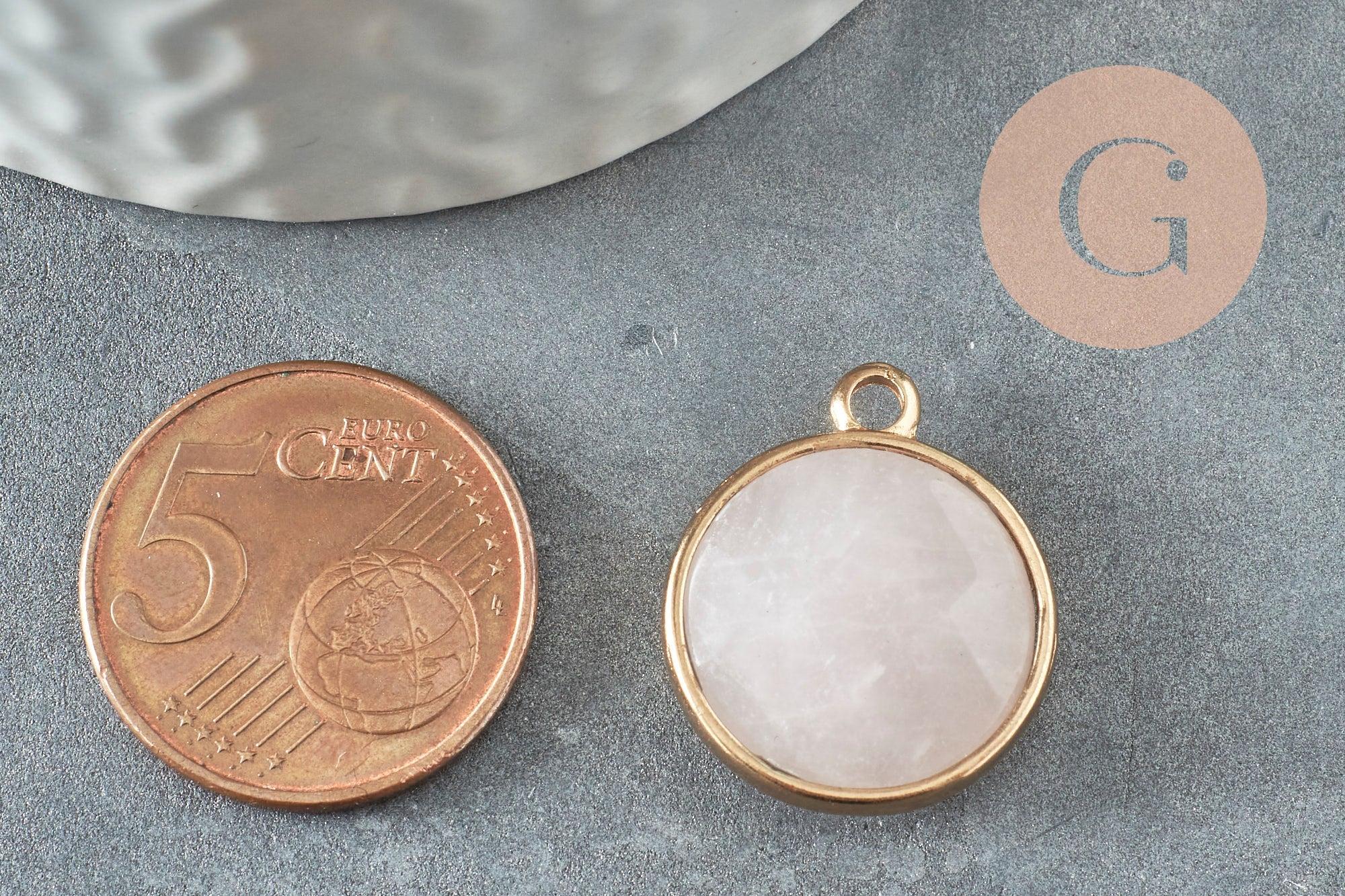 Pendentif rond quartz rose,cristal rose,pendentif pierre,quartz rose naturel,20mm, x1 G1045