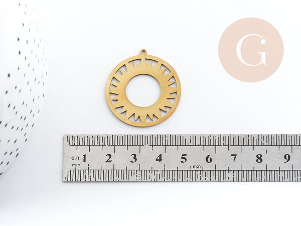 Pendentif rond soleil acier 201 inoxydable doré 33mm, création bijoux résistants x1 G6150